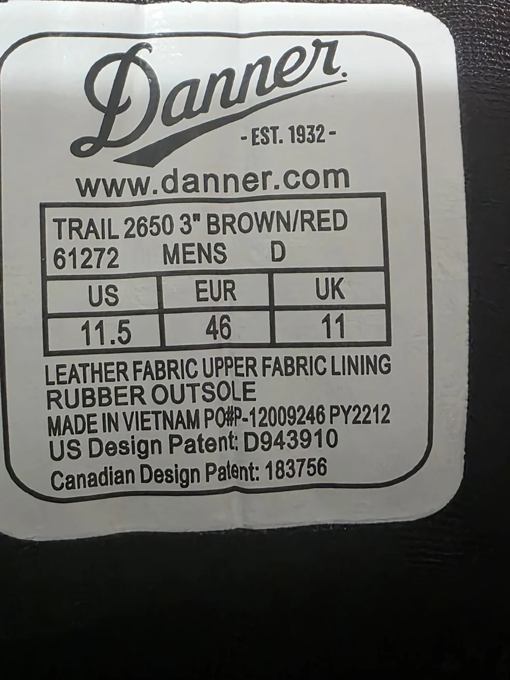 Danner Men's Brown Trail 2650 Hiking Shoes with Red Laces Sz 11.5